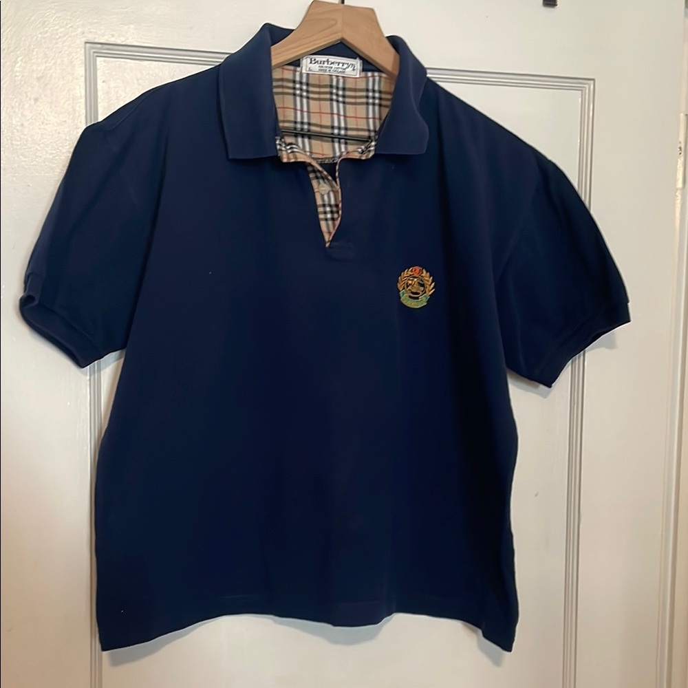 Blue Polo Shirt with Plaid Detail